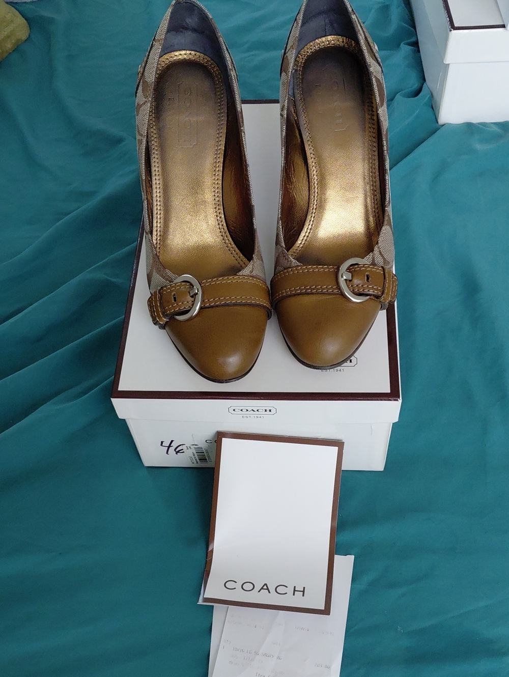 Coach Brown Canvas & Leather Buckle Pumps